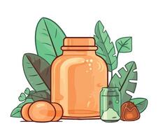 A jar with a glass and some leaves vector