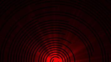 Red color light rays rotating multiple circular shapes hi-tech design loop able geometrical black background video