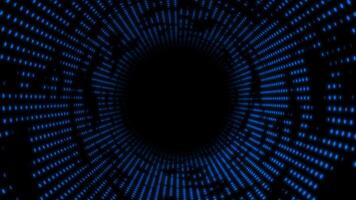 Royal blue color glowing circular dots halftone design hi-tech loop able 3D tunnel on black background video