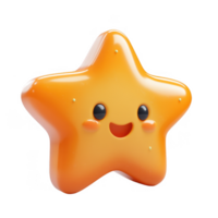 3d icon Cute smiling yellow star emoji character expressing happiness on transparent background png