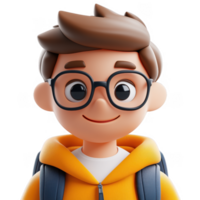 3D icon avatar cartoon character, smiling man. learning people close up portrait on isolated on transparent background png