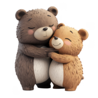 3d icon valentine Two cartoon bears hugging each other on transparent background png