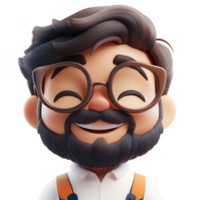 3d icon avatar cartoon man with glasses is smiling and wearing on transparent background png