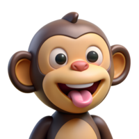 3d render style, a cute the chimpanzee is sticking out his tongue, happy isolated on a transparent background png