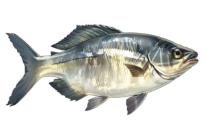 illustration style of Closeup, full body of Kohada Gizzard Shad fish swimming isolated on a transparent background png
