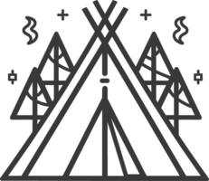 A black and white image of a teepee with trees vector
