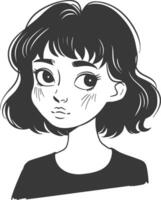 A black and white drawing of a girl with a black hair vector