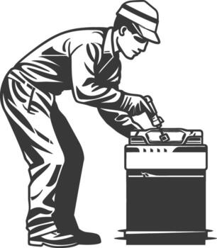 A man in overalls is working on a machine vector