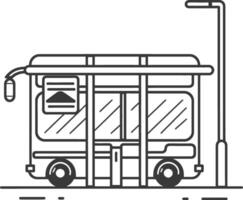 A bus is parked at a bus stop with the words transit line vector