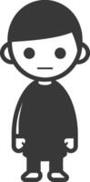 A black and white illustration of a boy with a sad expression vector