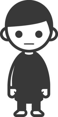 A black and white illustration of a boy with a sad expression