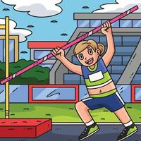 Track and Field Female Athlete with Pole Colored vector