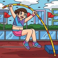 Track and Field Female Pole Vaulting Colored vector