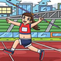 Track and Field Female Athlete Javelin Colored vector