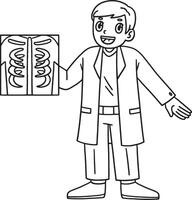 Doctor with X-Ray Film Isolated Coloring Page vector