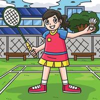 Badminton Female Player Racket Shuttlecock Colored vector