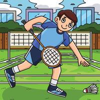 Badminton Player Picking Up a Shuttlecock Colored vector