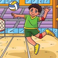 Volleyball Player doing Jump Serve Colored Cartoon vector