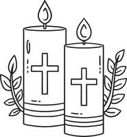 Baptism Candles with Crosses Isolated Coloring vector