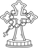 Baptism Cross with Rosary Isolated Coloring Page vector