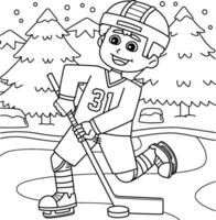 Ice Hockey Boy Player Passing the Puck Coloring vector