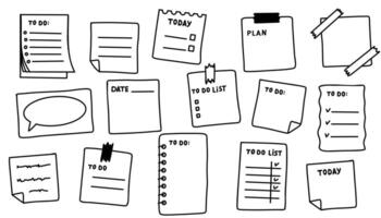 A simple set of sticky notes. Doodle notes. Blank square sheets of paper. Various paper stickers. Hand drawn isolated vector