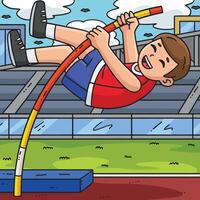 Track and Field Athlete Pole Vaulting Colored vector