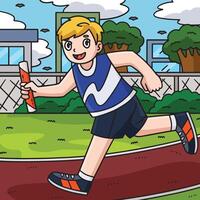 Track and Field Athlete Running with Baton Colored vector