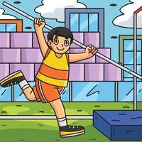 Track and Field Athlete with Pole Colored Cartoon vector