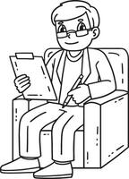 Doctor Writing Down Notes Isolated Coloring Page vector