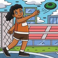 Track and Field Female Throwing a Discus Colored vector
