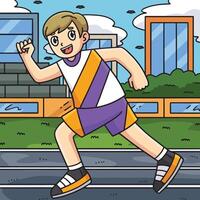 Track and Field Athlete Sprinting Colored Cartoon vector