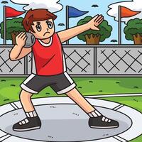Track and Field Athlete Shot Put Colored Cartoon vector