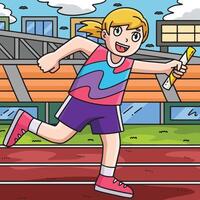 Track and Field Female with Relay Baton Colored vector