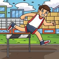 Track and Field Athlete Jumping Hurdle Colored vector