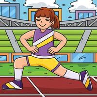 Track and Field Female Athlete Stretching Colored vector