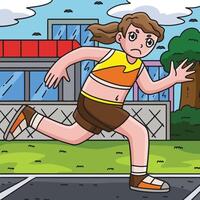 Track and Field Female Athlete Running Colored vector