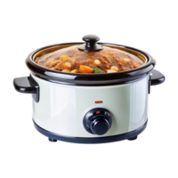 A slow cooker with vegetables and meat in it png