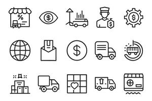 Value chain, logistic, delivery, manufacturing, commerce related editable icon set isolated flat illustration white background. vector
