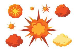 realistic explosion effects, realistic explosion booms set, isolated flat illustration white background. vector