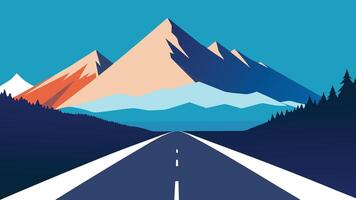 road with snow-covered mountains towering majestically in the background, showcasing a winter landscape flat illustration vector