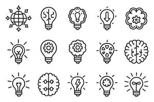 Inspiration, Idea, Brain related editable icon set isolated flat illustration white background. vector