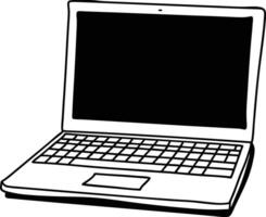 A thin black outline of a laptop computer isolated on a white background, representing modern technology and digital connectivity vector