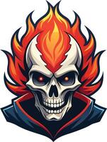A striking skull with fiery flames representing power and intensity, designed for a bold graphic artwork vector