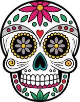 Colorful sugar skull design with intricate patterns and flowers, celebrating Day of the Dead traditions vector