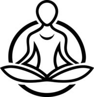 Simple meditation logo featuring a seated figure in a lotus position surrounded by a circular design representing mindfulness and tranquility vector