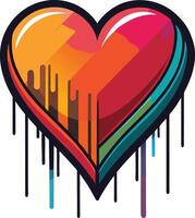 Colorful dripping heart graffiti art displayed on an urban wall, featuring a vibrant design with contrasting colors in a city setting vector