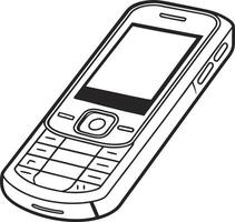 Thin black outline of a mobile phone design isolated on a white background for branding or illustrative purposes vector