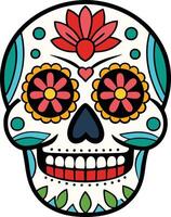 Colorful sugar skull design featuring floral patterns and intricate details on a white background ideal for celebrations vector