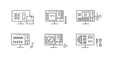 set of computer related jobs line icons vector